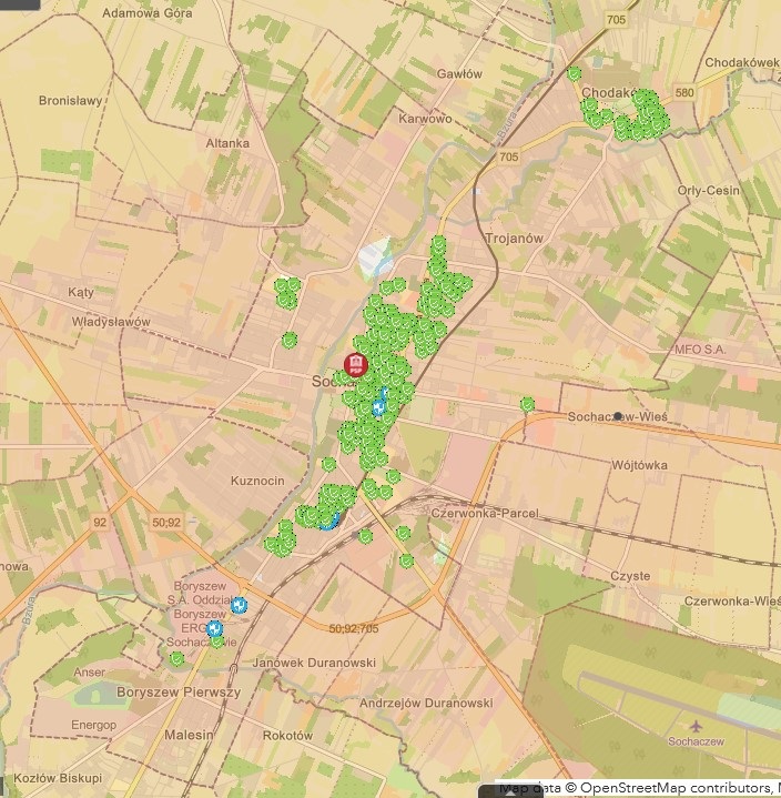Mapa ukryć na terenie miasta Sochaczew