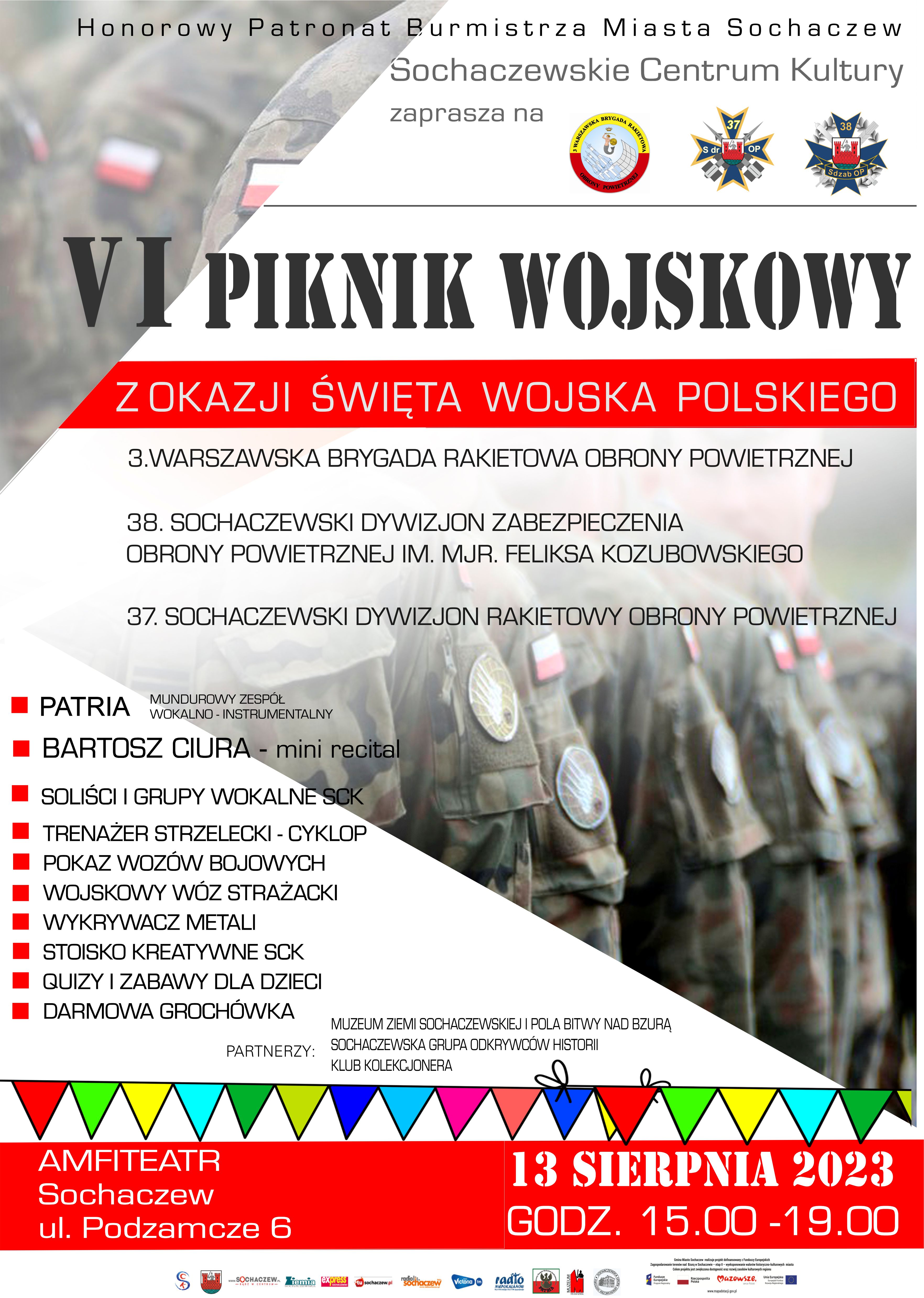 Plakat zapowiadający szósty piknik wojskowy organizaowany z okazji Święta Wojska Polskiego