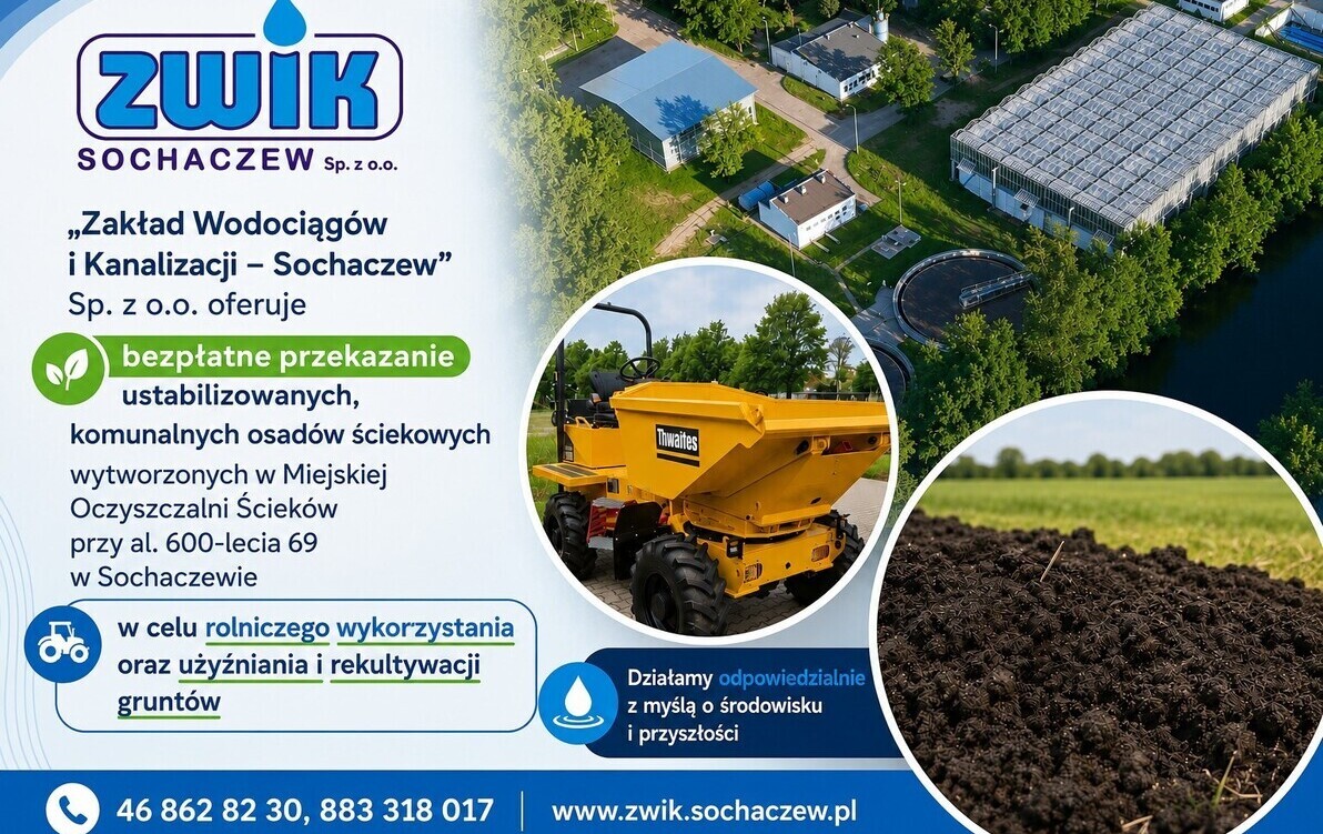 Zdjęcie do Bezpłatne przekazanie osad&oacute;w do rolniczego wykorzystania