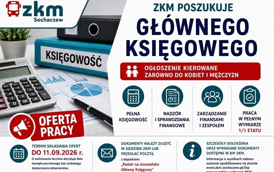 Zdjęcie do ZKM poszukuje gł&oacute;wnego księgowego