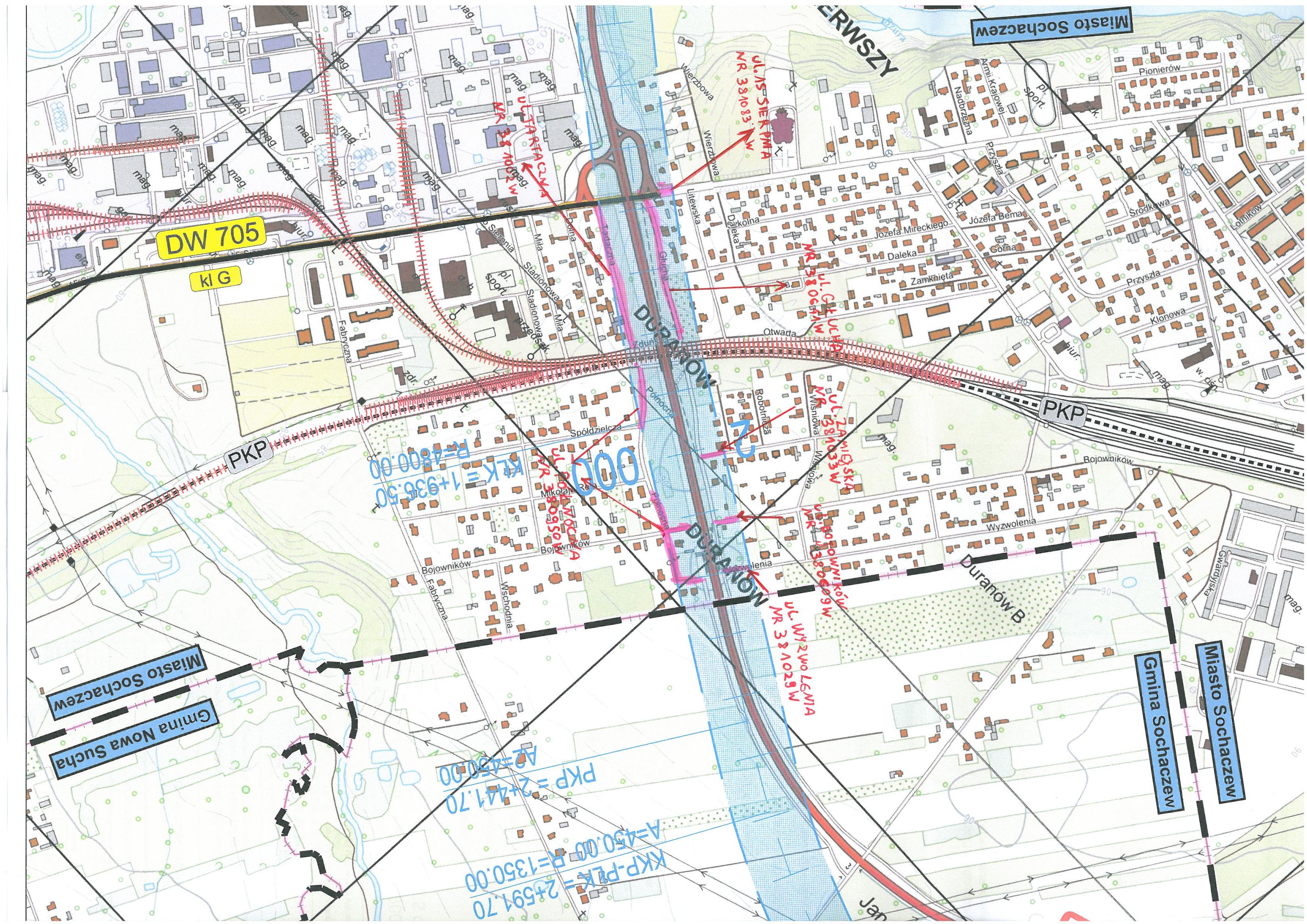 zdjęcie przedstawia mapę z zaznaczonym planowanym przebiegiem trasy s50