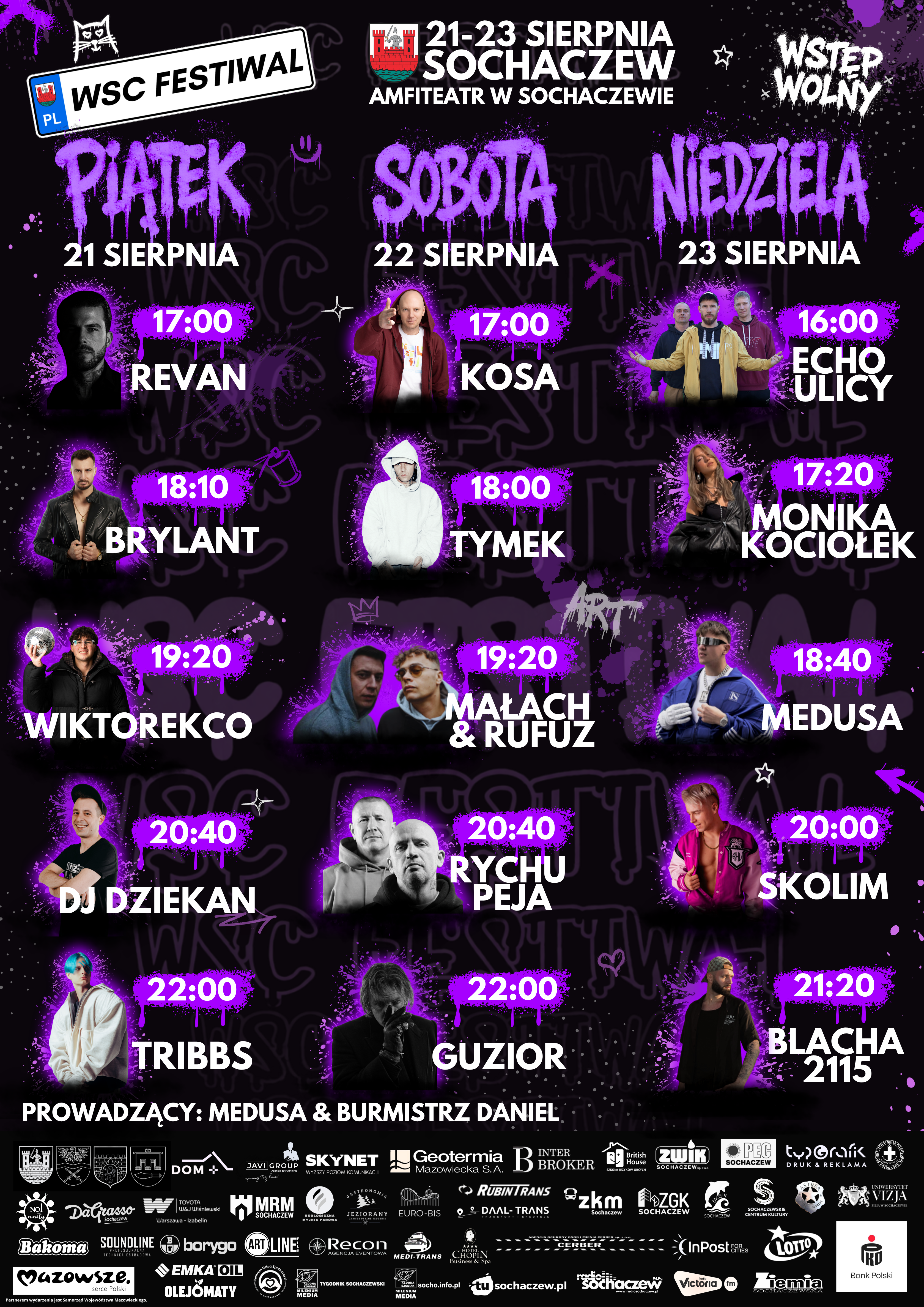 Plakat z&nbsp;programem występ&oacute;w artyst&oacute;w WSC Festiwalu