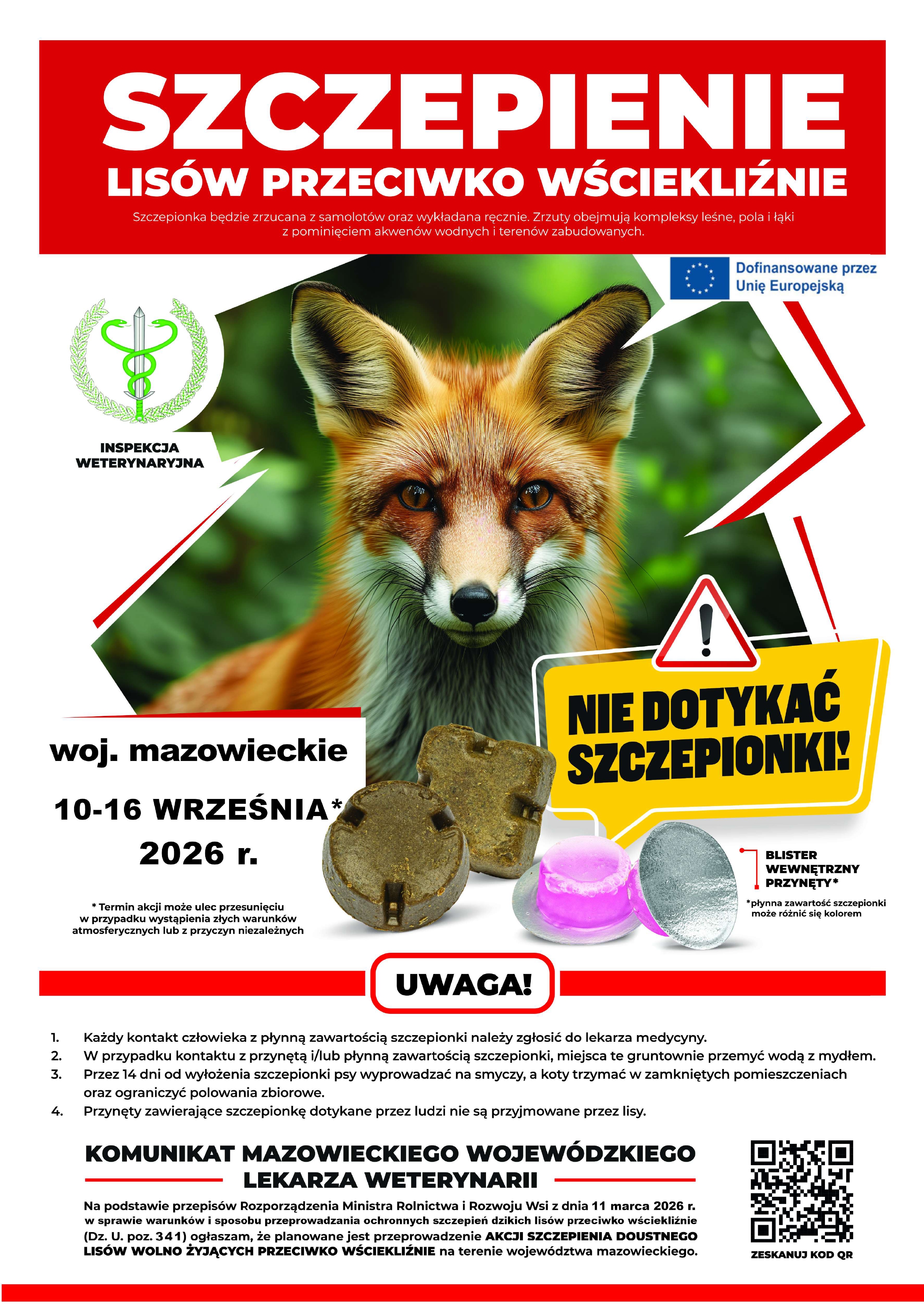 Plakat informujący o&nbsp;zasadach przeprowadzenia szczepienia lis&oacute;w